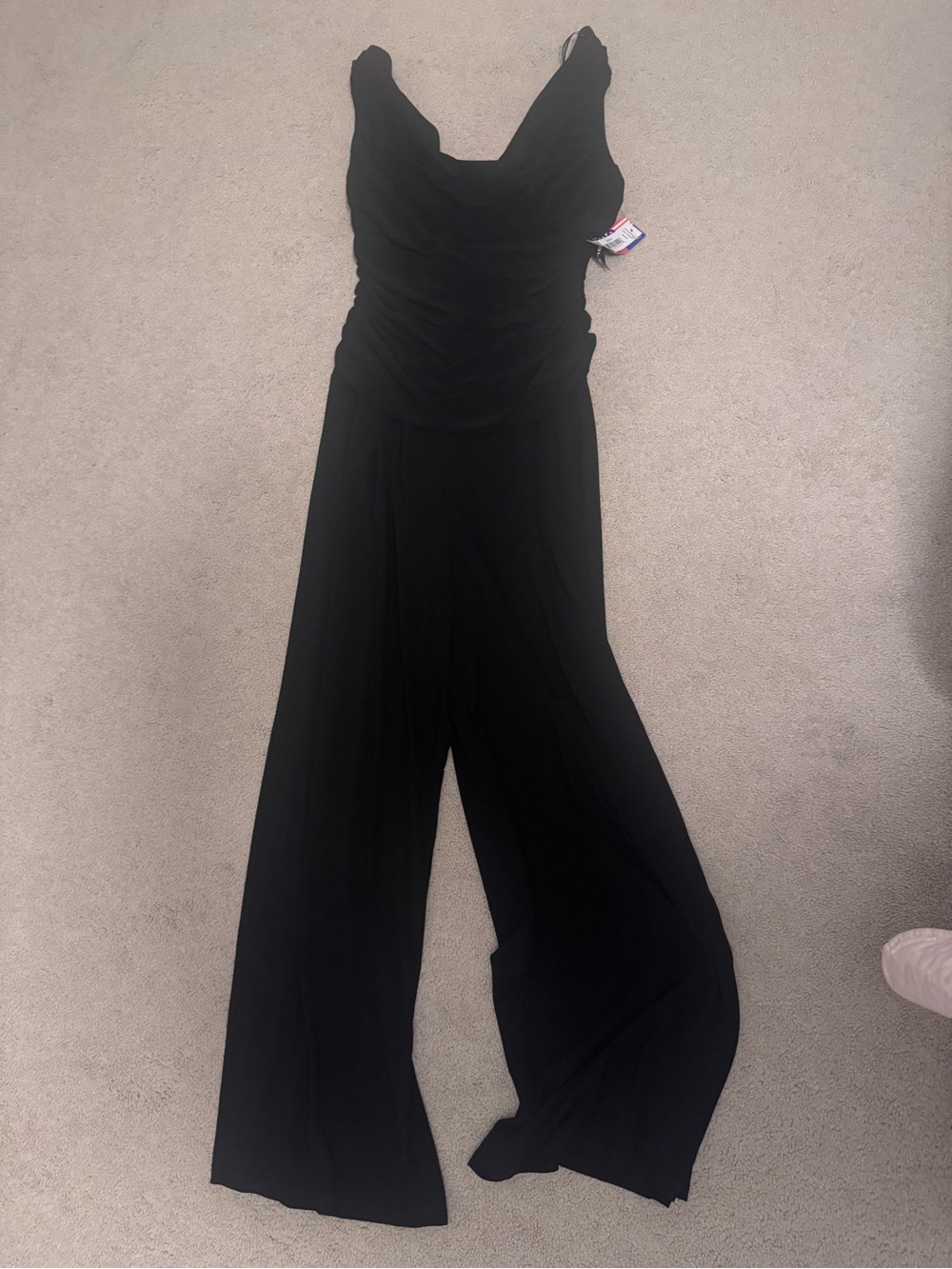 R&M Richards Black Draped Wide-Leg Jumpsuit